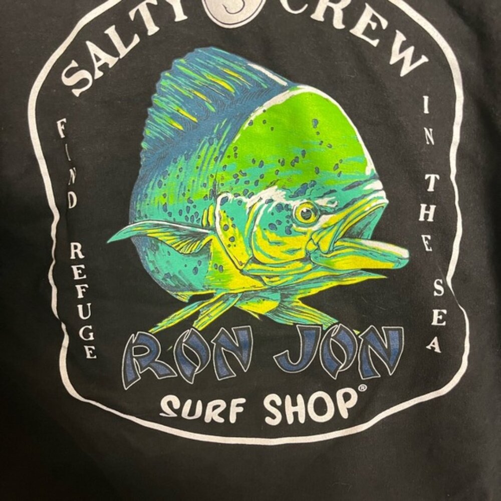 Ron Jon Surf x Salty Crew Graphic Hoodie Sweatshirt Size S Black Beach Fishing - Picture 4 of 4